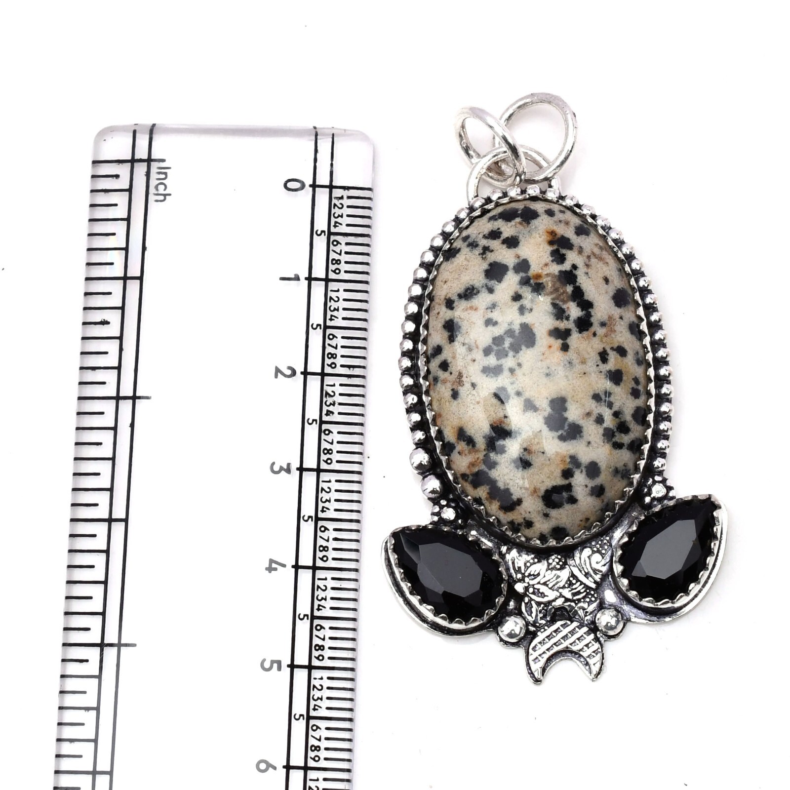 Dalmation Gemstone 925 Sterling Silver Handmade Jewelry Pendant 1.97″