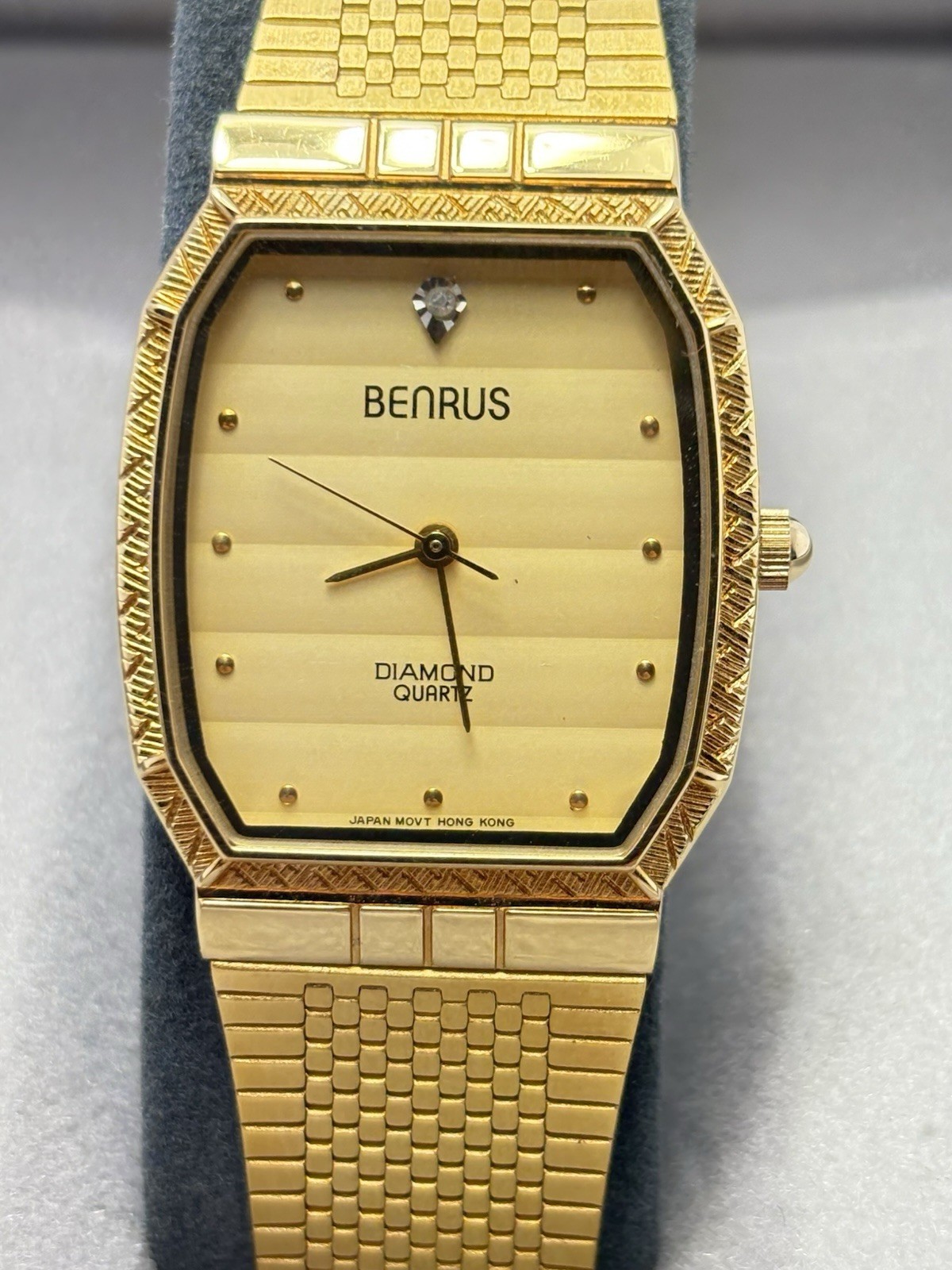 Vintage Benrus Diamond Quartz Gold Tone Watch Japan Movt w/ Box & Manual Runs