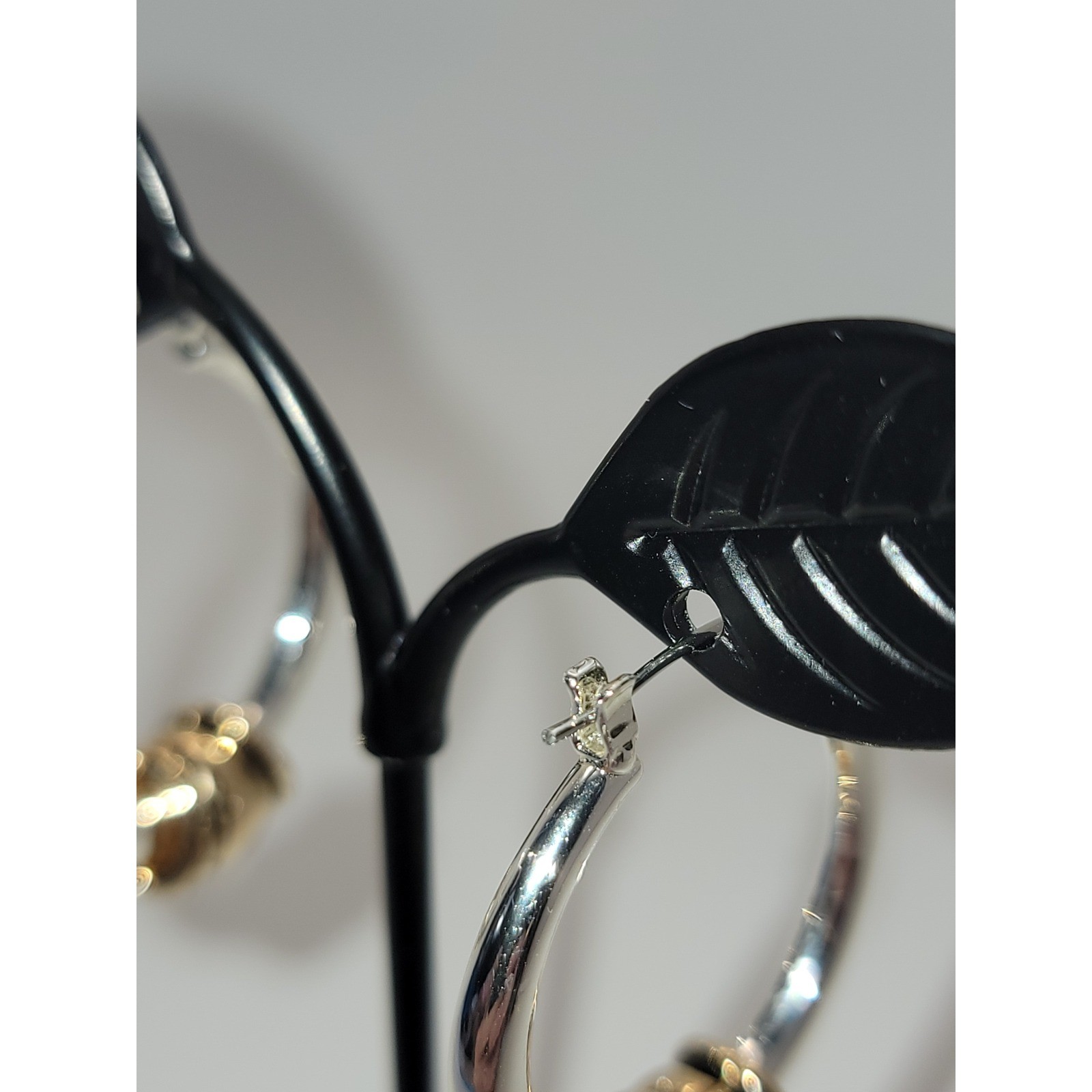 Two Tone Silver and Gold Hoop Earrings with Latch Back J445