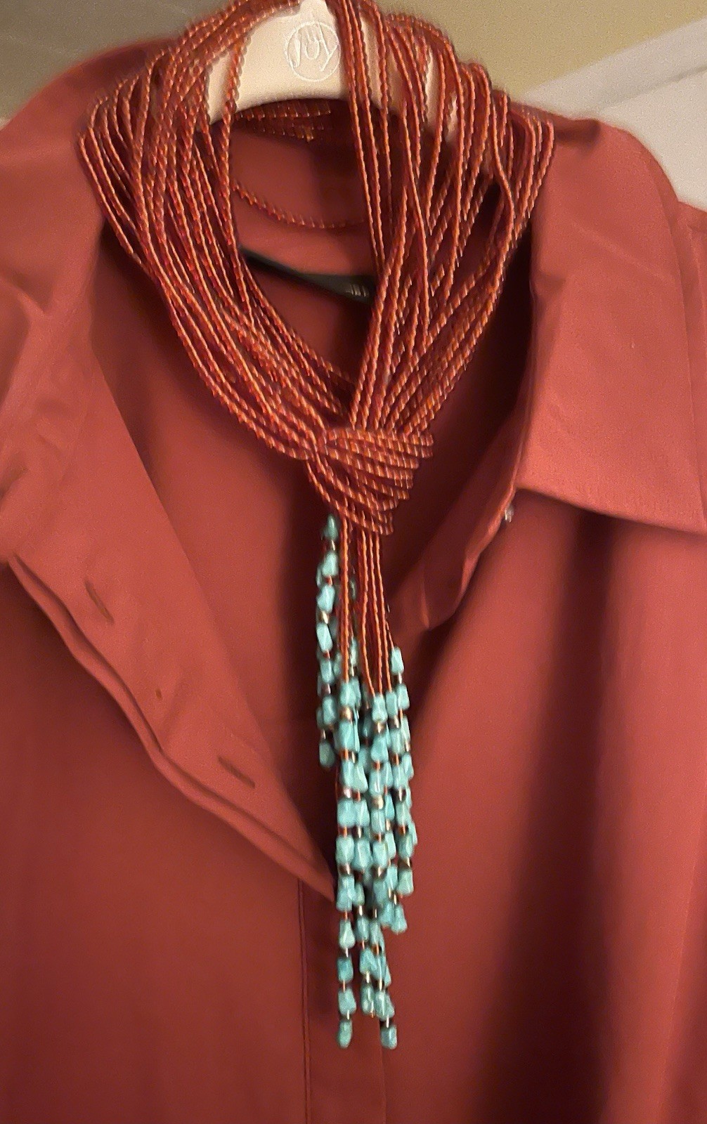 Butterscotch Amber With Turquoise Nuggets 42 Inches Long Lariat Style 24 Strings