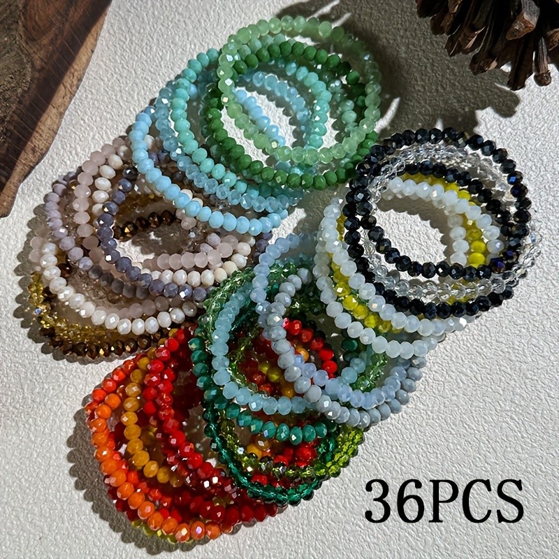 36Pcs 6mm Gemstones Beaded Stretch Bracelet for Women Crystal Stone Bracelets
