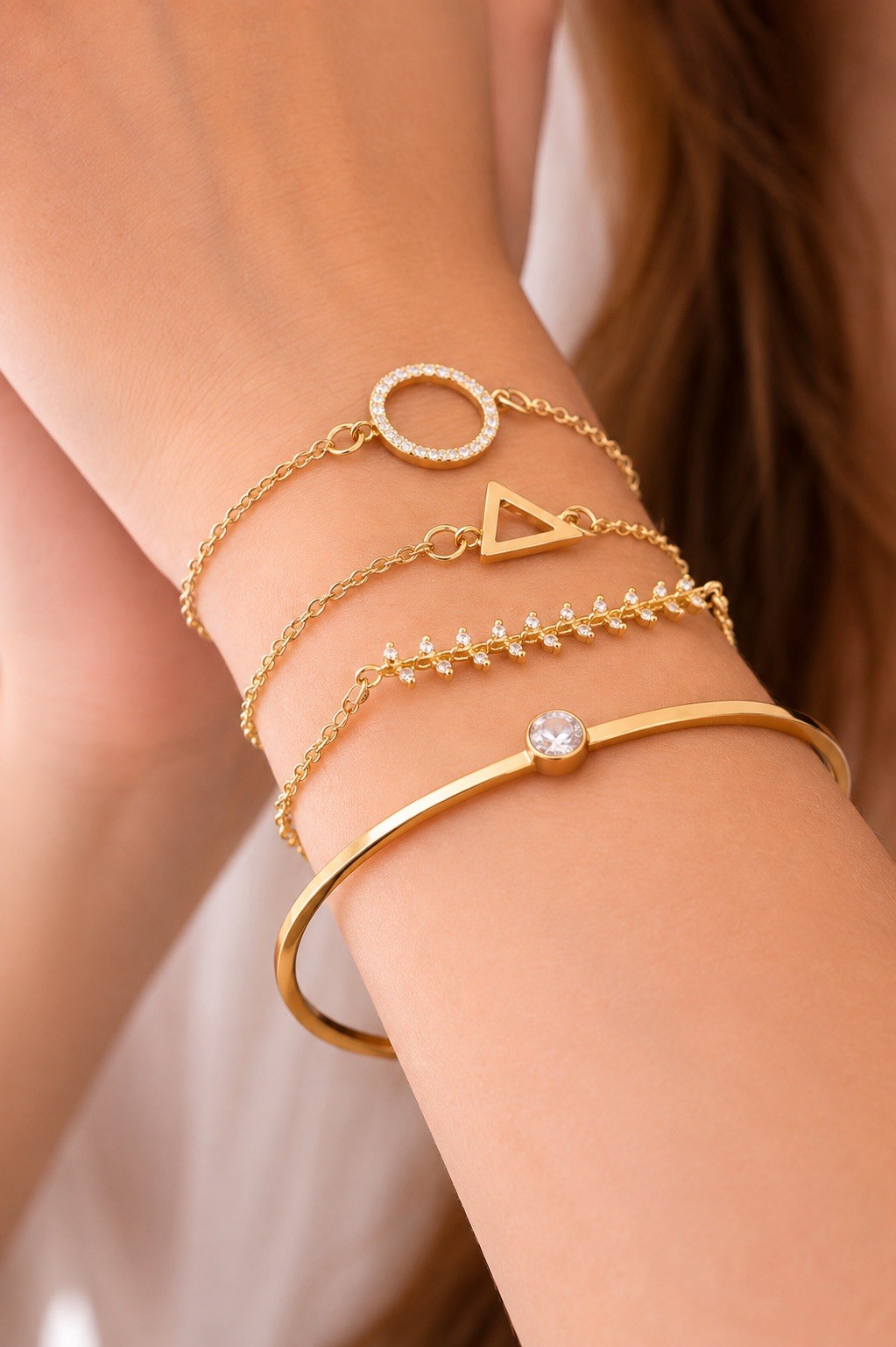Women’s Gold Tone Charm Bracelet Set of 5– Elegant Layered Chain Jewelry