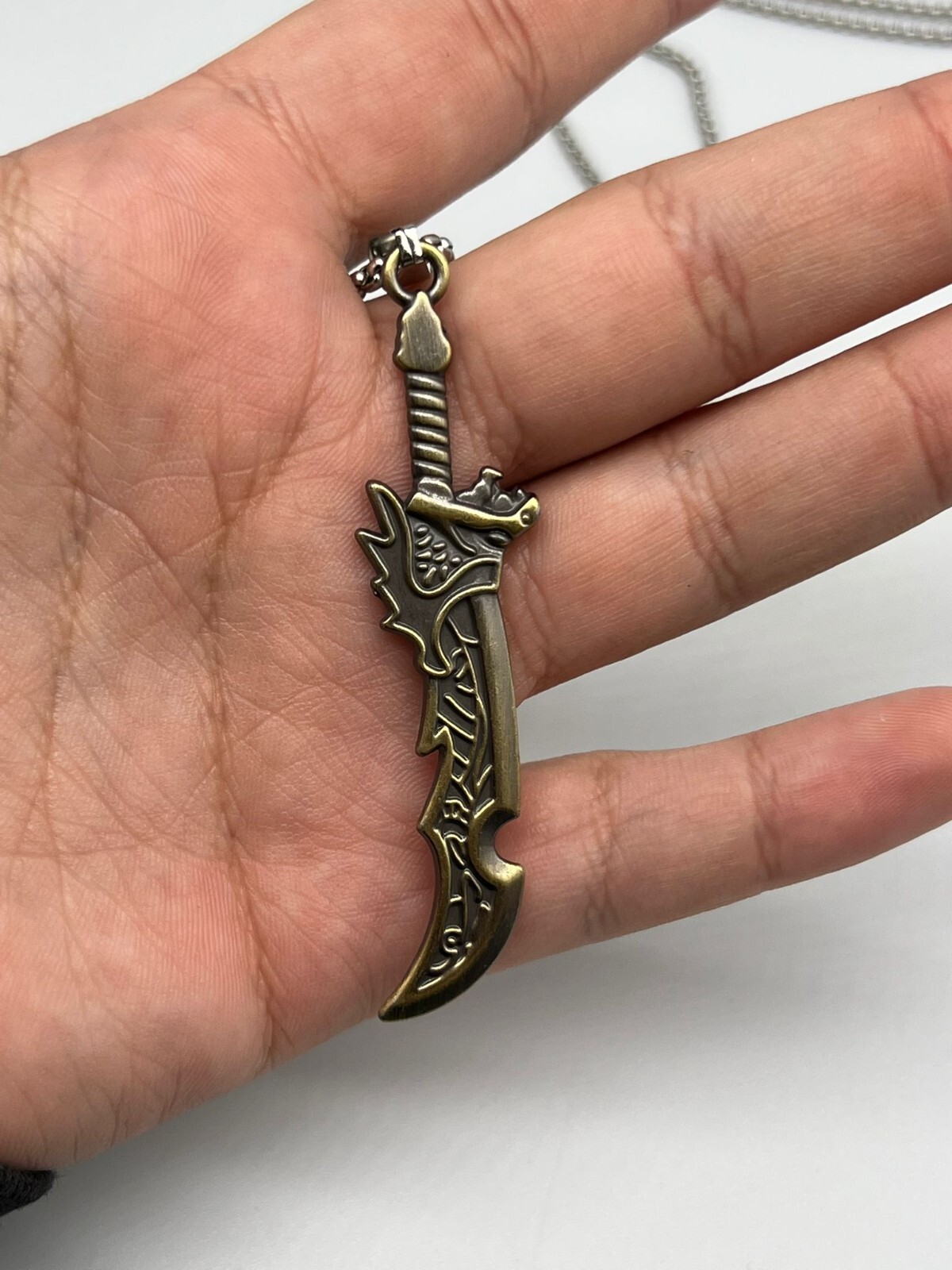 Stainless Steel Bronze Knife Dagger Weapon Pendant on Chain