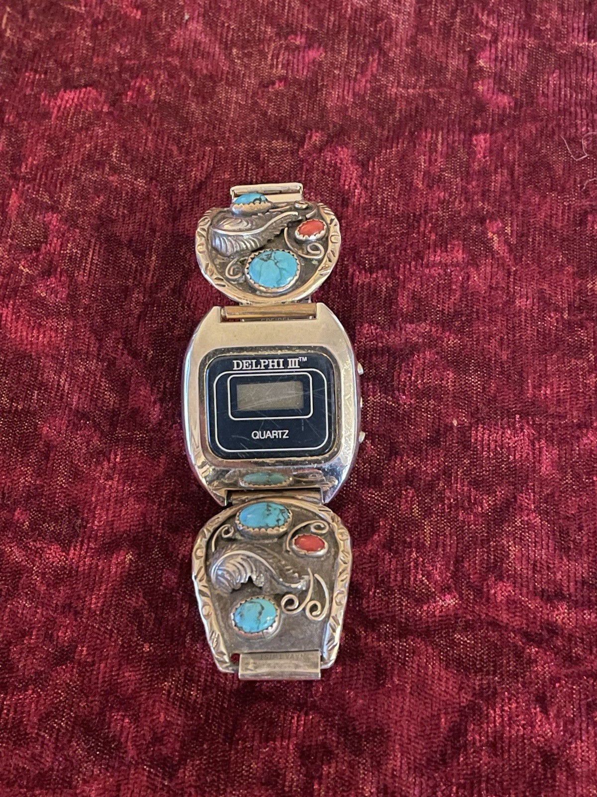VTG Alfred Martinez Navajo watch band sterling silver Turquoise & Red Coral