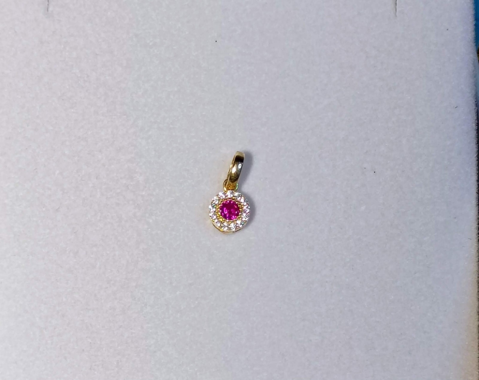 10K Yellow Gold Pink/Red Gemstone & White Sapphire Halo Pendant Charm C Pictures
