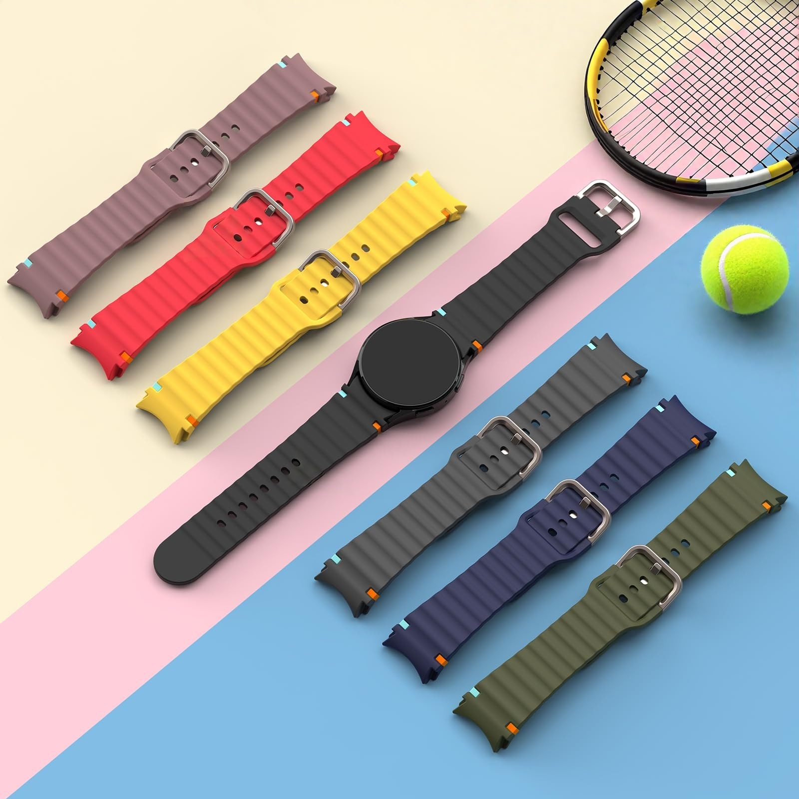 6 Pack Soft Silicone Sport Bands for Samsung Galaxy Watch 7/6/5/4 – No Gap, 40mm