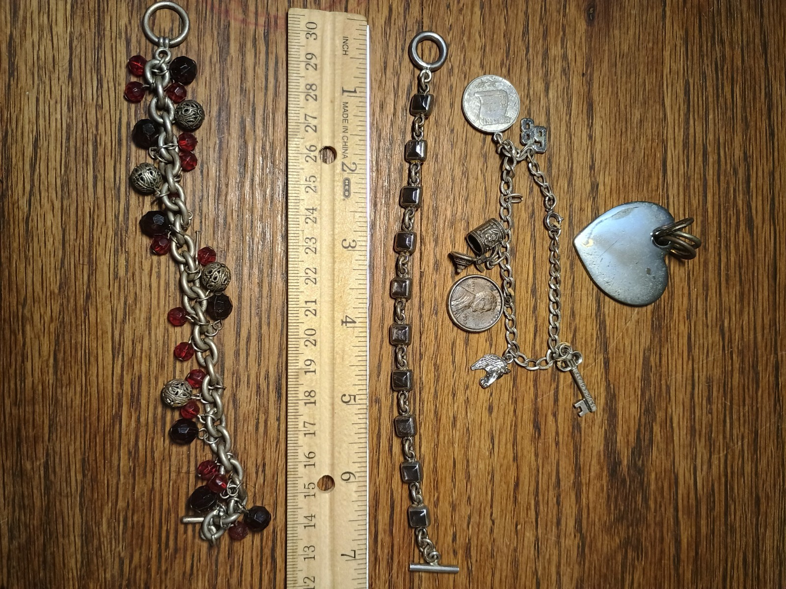 Jewelry Lot 3 Bracelets And Heart Pendant Unkown Stones