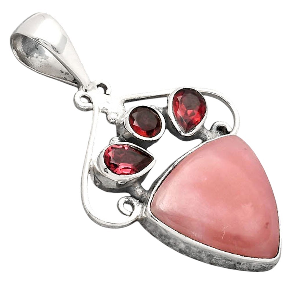 Guava Quartz – Brazil and Garnet 925 Sterling Silver Pendant Jewelry P-1244