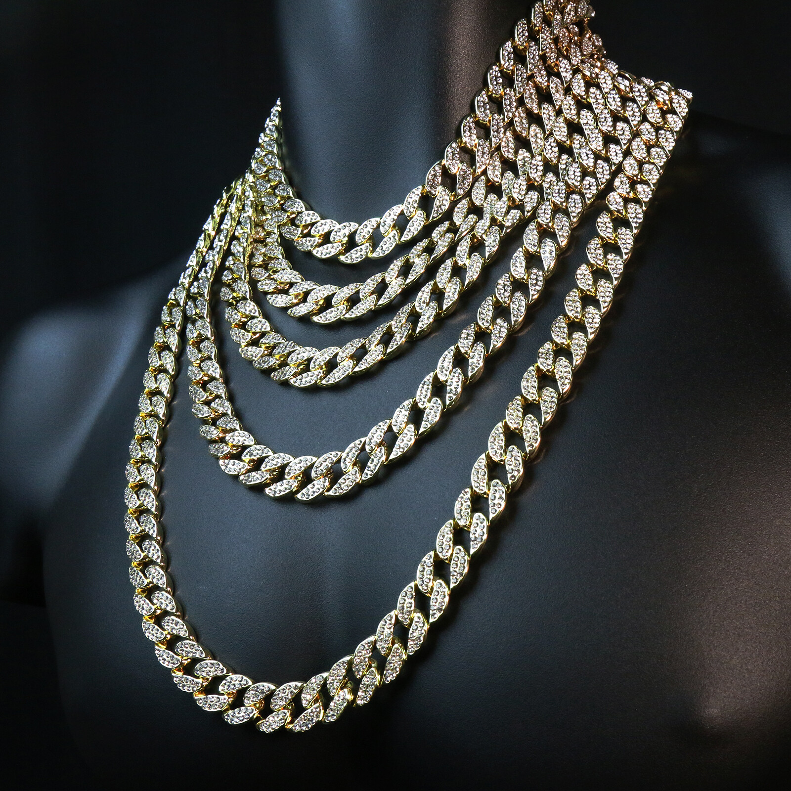 Iced Cubic-Zirconia Miami Cuban Choker Link Chain Hip-Hop Men’s Gold Plated