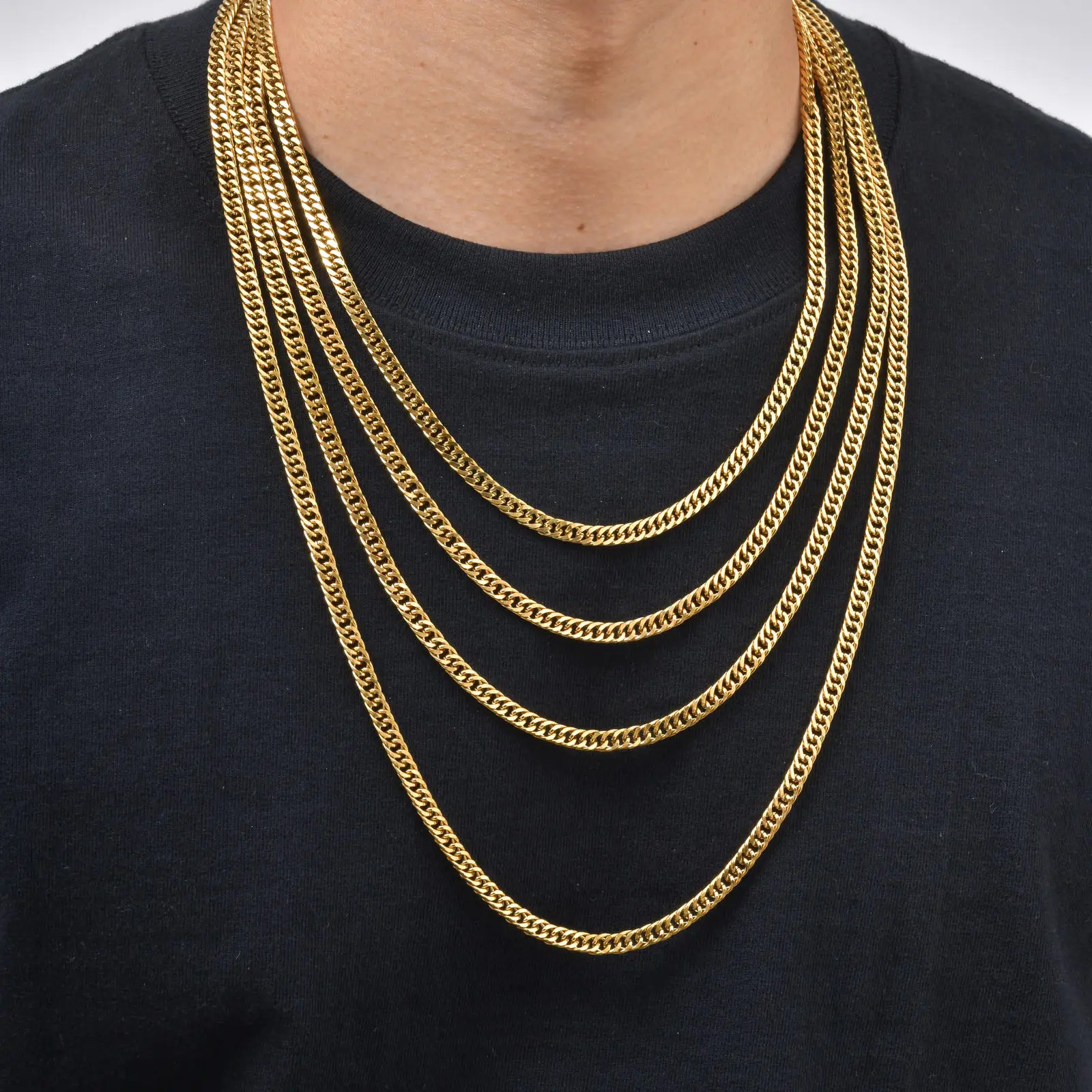 Punk Classic 3/5/7/9mm Width Cuban Chain Stainless Steel Necklace for Men Male H