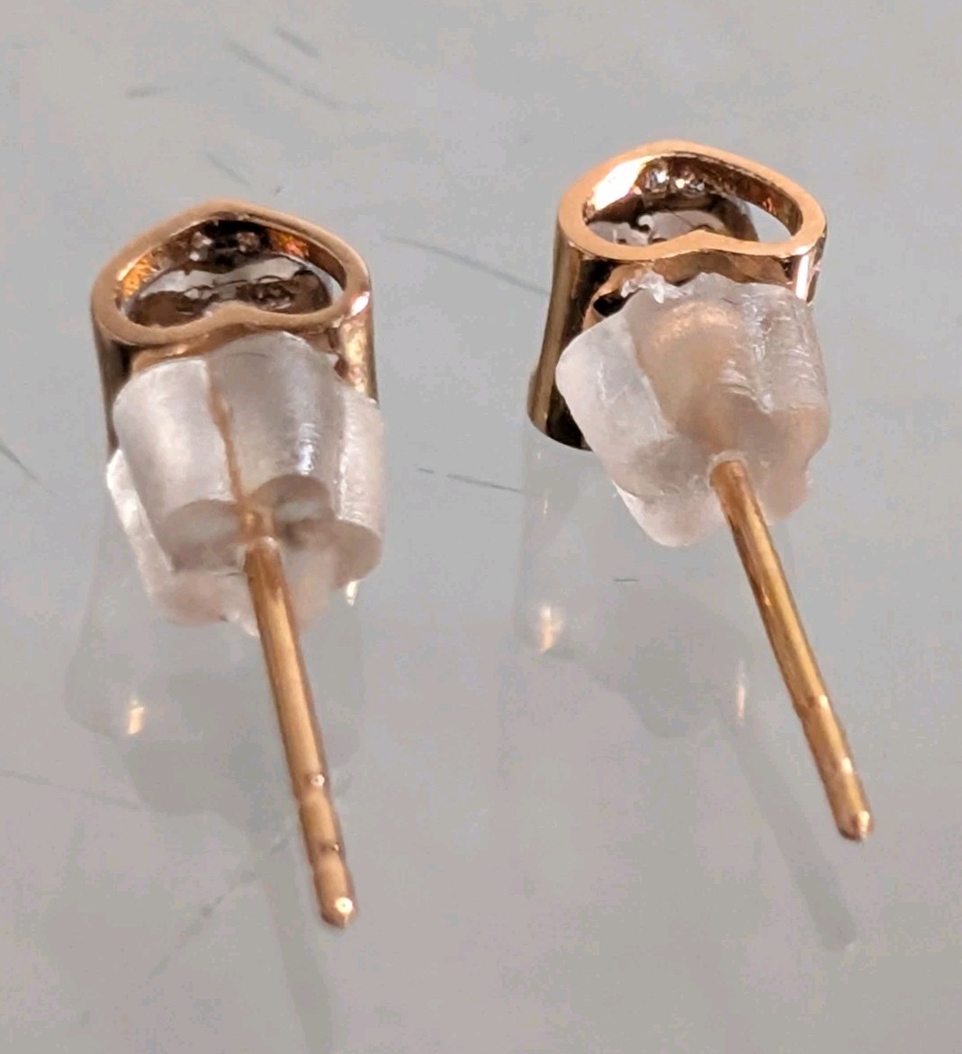 18K Rose Gold Natural Diamond Dainty Stud Earrings and Necklace Set .07ct 1.95g
