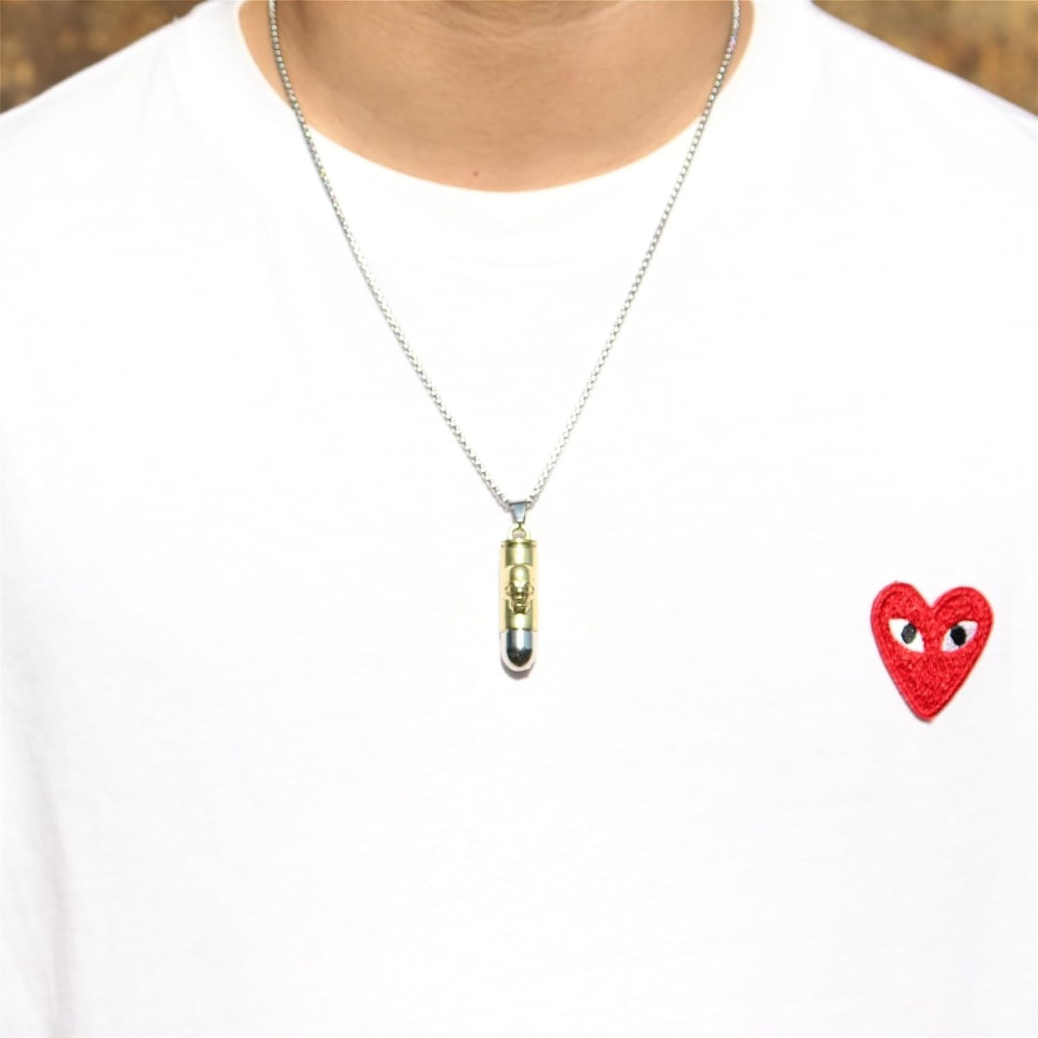 Men’S Alloy Pendant Vintage Imitation Bullet Necklace, Stainless Steel Chain 24