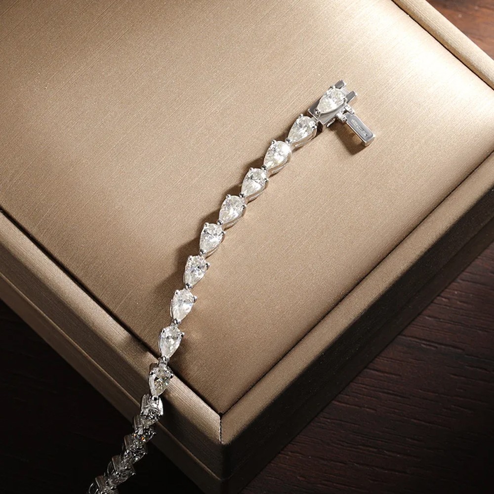 3*5mm Pear Cut All Moissanite Tennis Bracelet S925 Silver Hiphop Party Bracelet