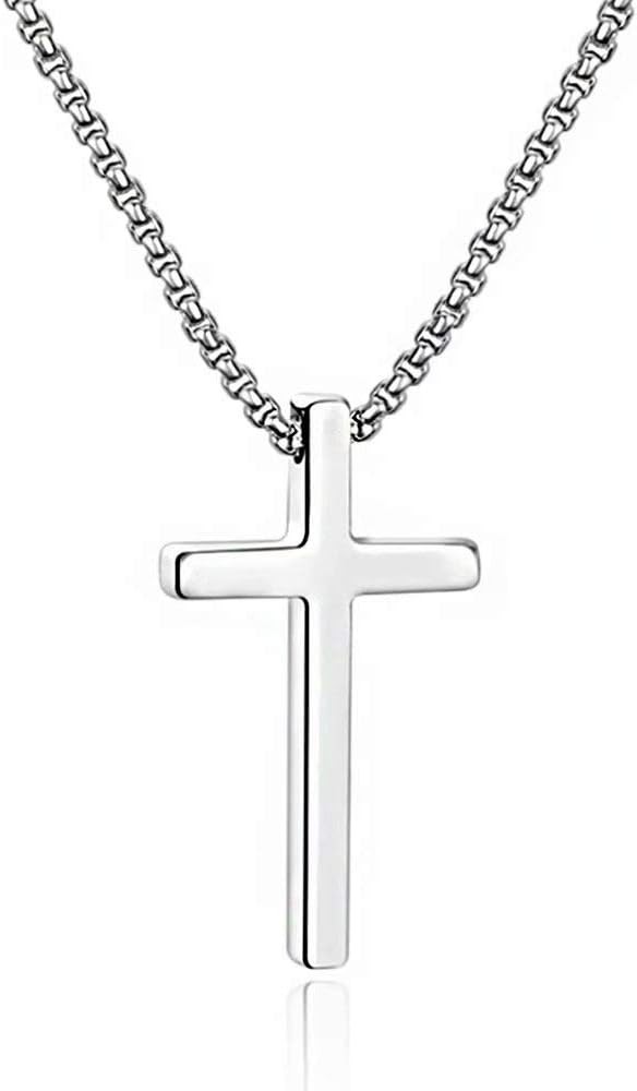 Cross Necklace, Silver Black Gold Stainless Steel Plain Pendant Necklace 18Inch
