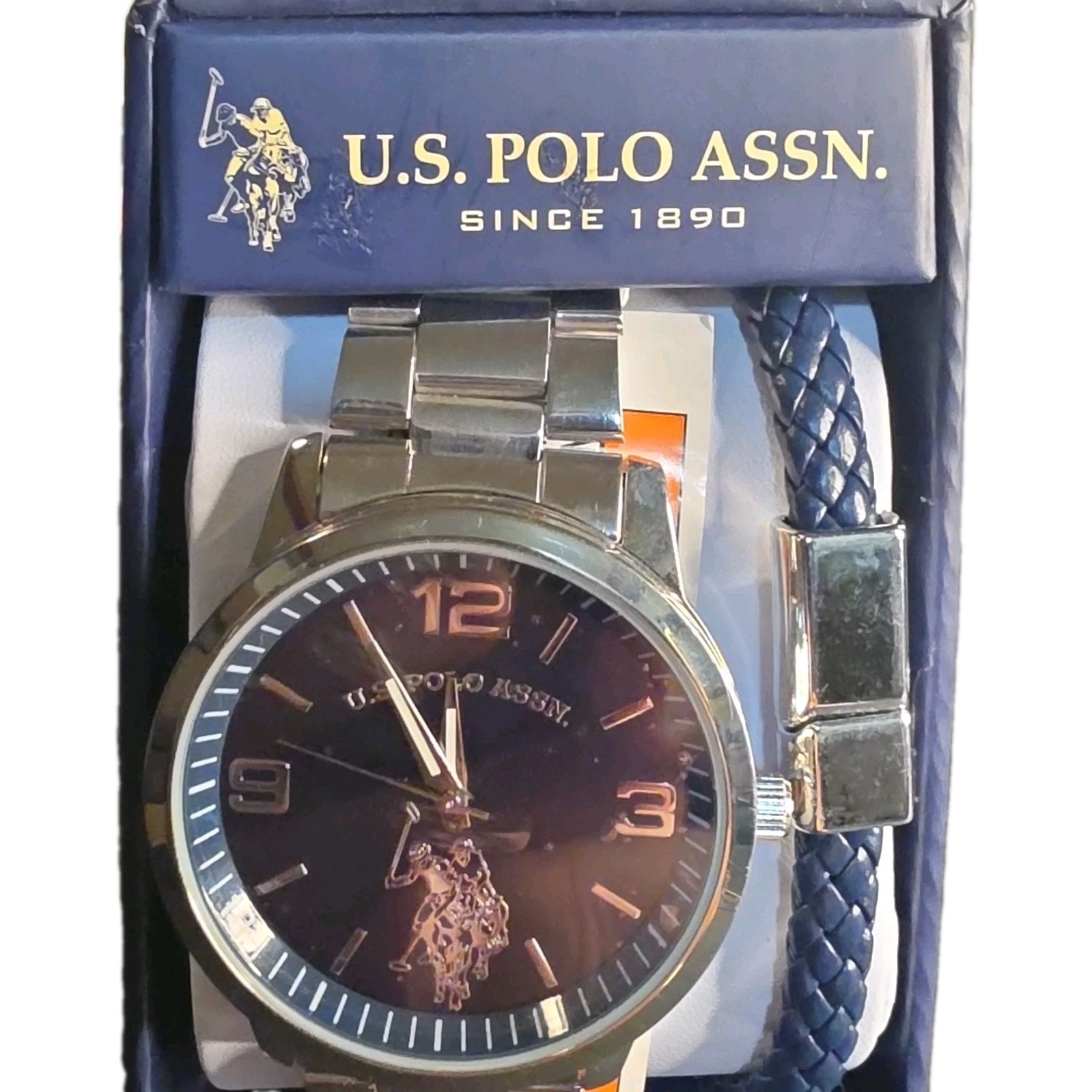 U.S. Polo Assn. Men’s Quartz Analog Black Dial Silver Metal Bracelet w/ Box