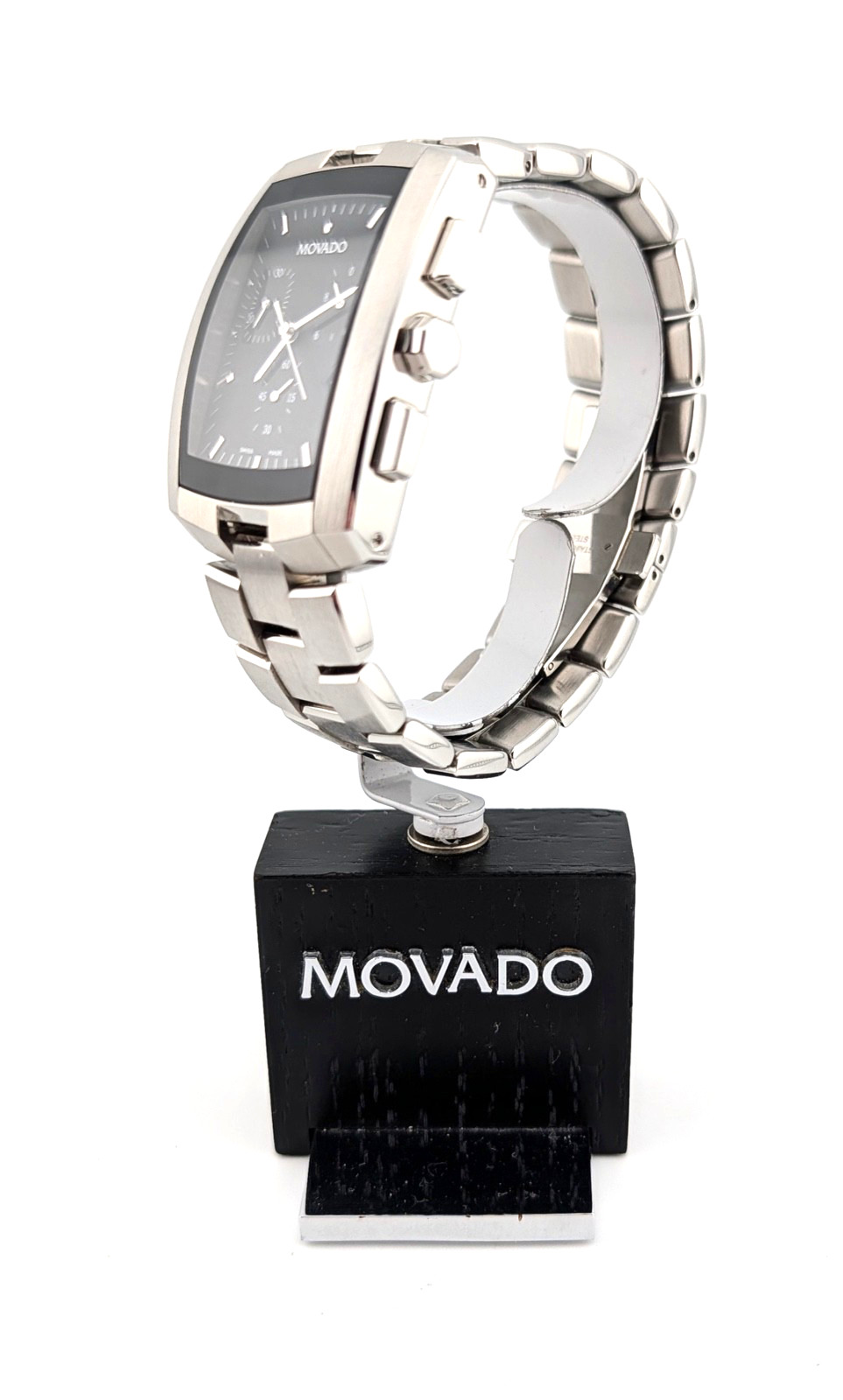 Movado Mens Eliro Chronograph SS W/Tonneau Barrel/Blk Dial #84.H1.1450~Exquisite
