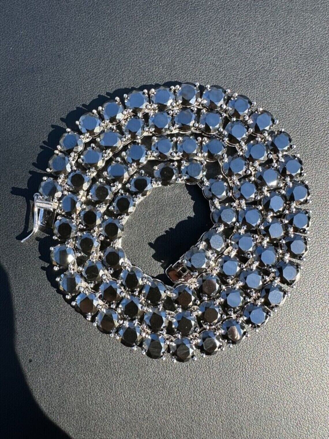 45.72 ctw Lab Created Black Spinel 14K White Gold Plated 5MM Tennis Necklace 18