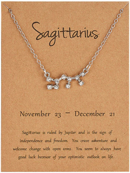 Bling Rhinestone Constellation Zodiac Sign Pendant Necklace 17″+2″ extender NIP