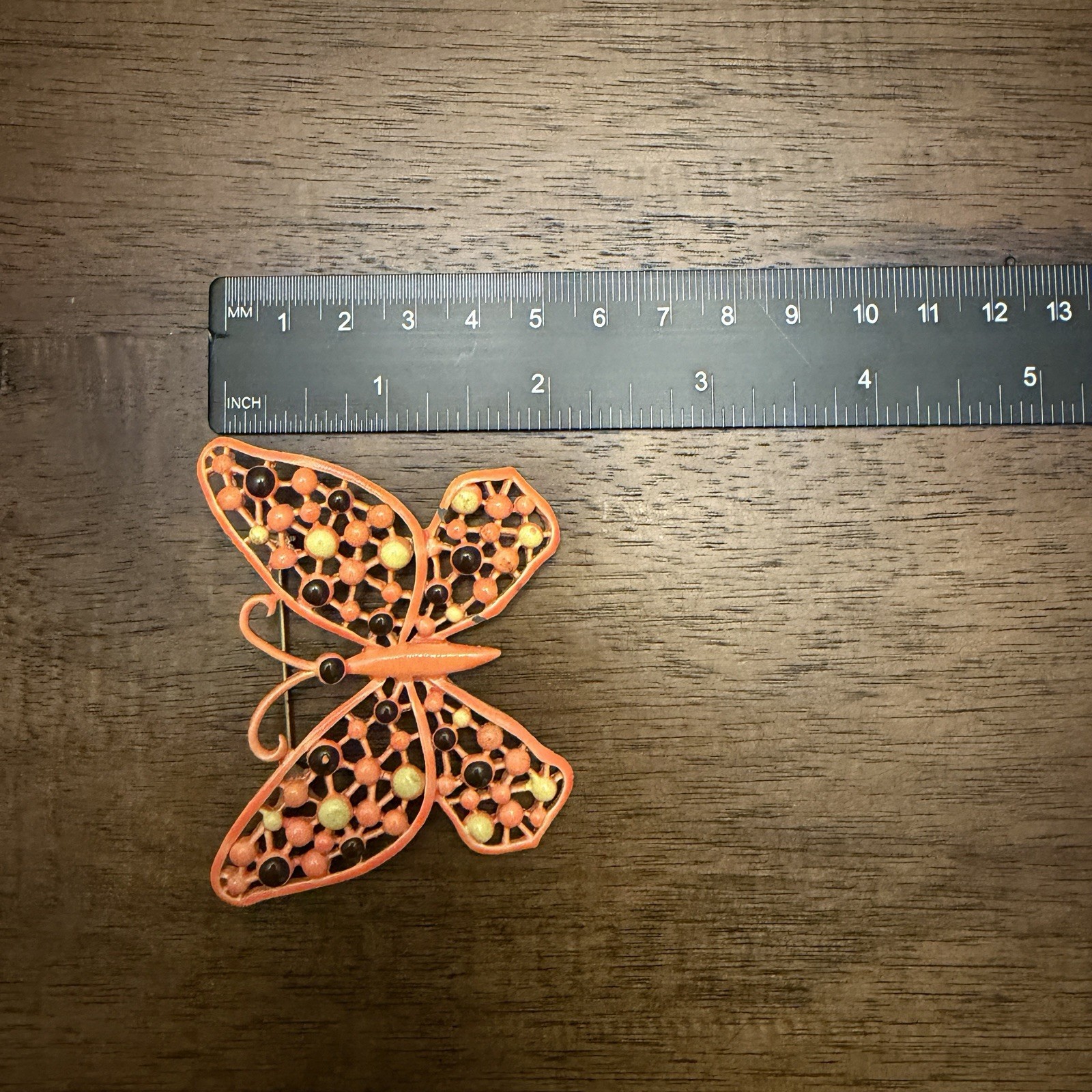 Vintage 50s 60s Orange Butterfly Brooch Pin Enamel 2.75 x 2 Retro Cottage Garden