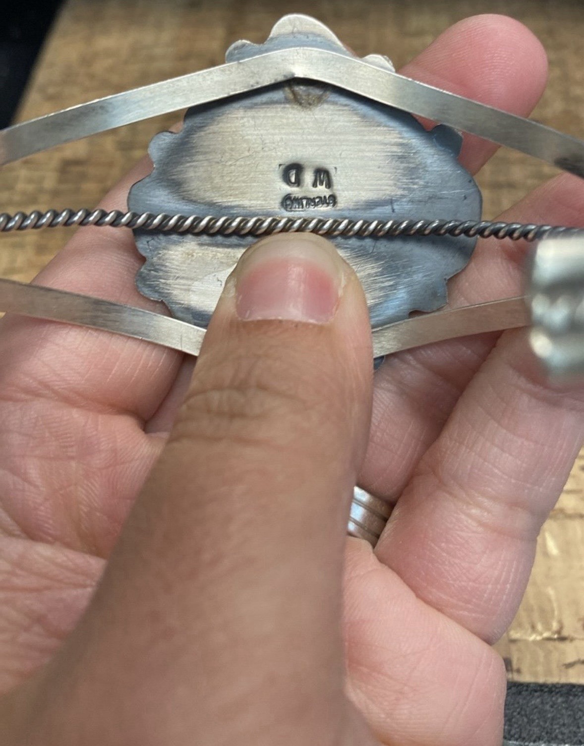Native American Handmade 925 Sterling Silver Turquoise Cluster Cuff Bracelet