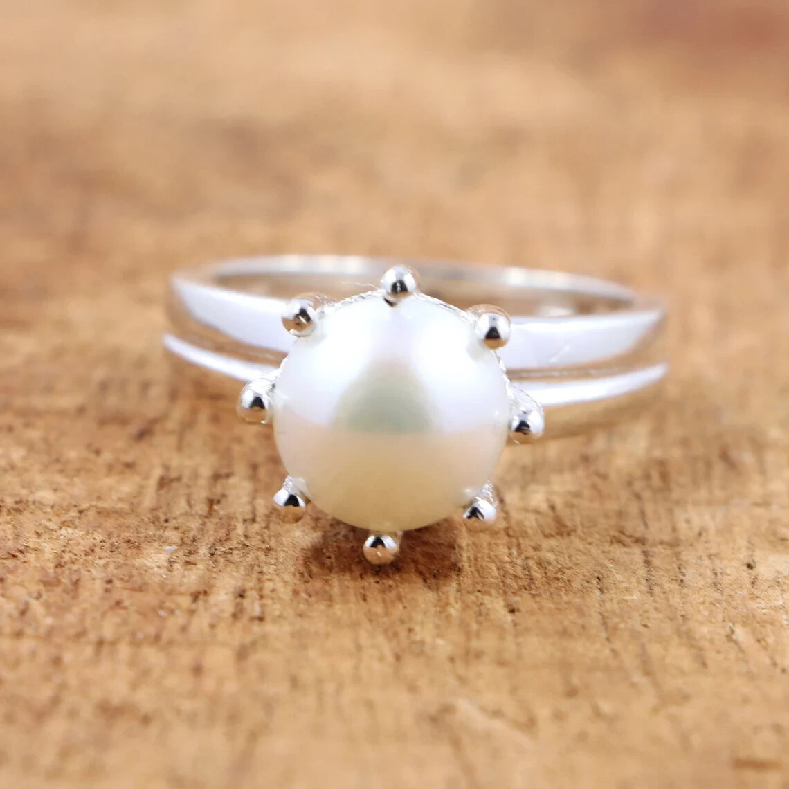 Adorable Ring Of Pearl Gemstone 925 Sterling Silver Solitaire Birthday Ring Gift