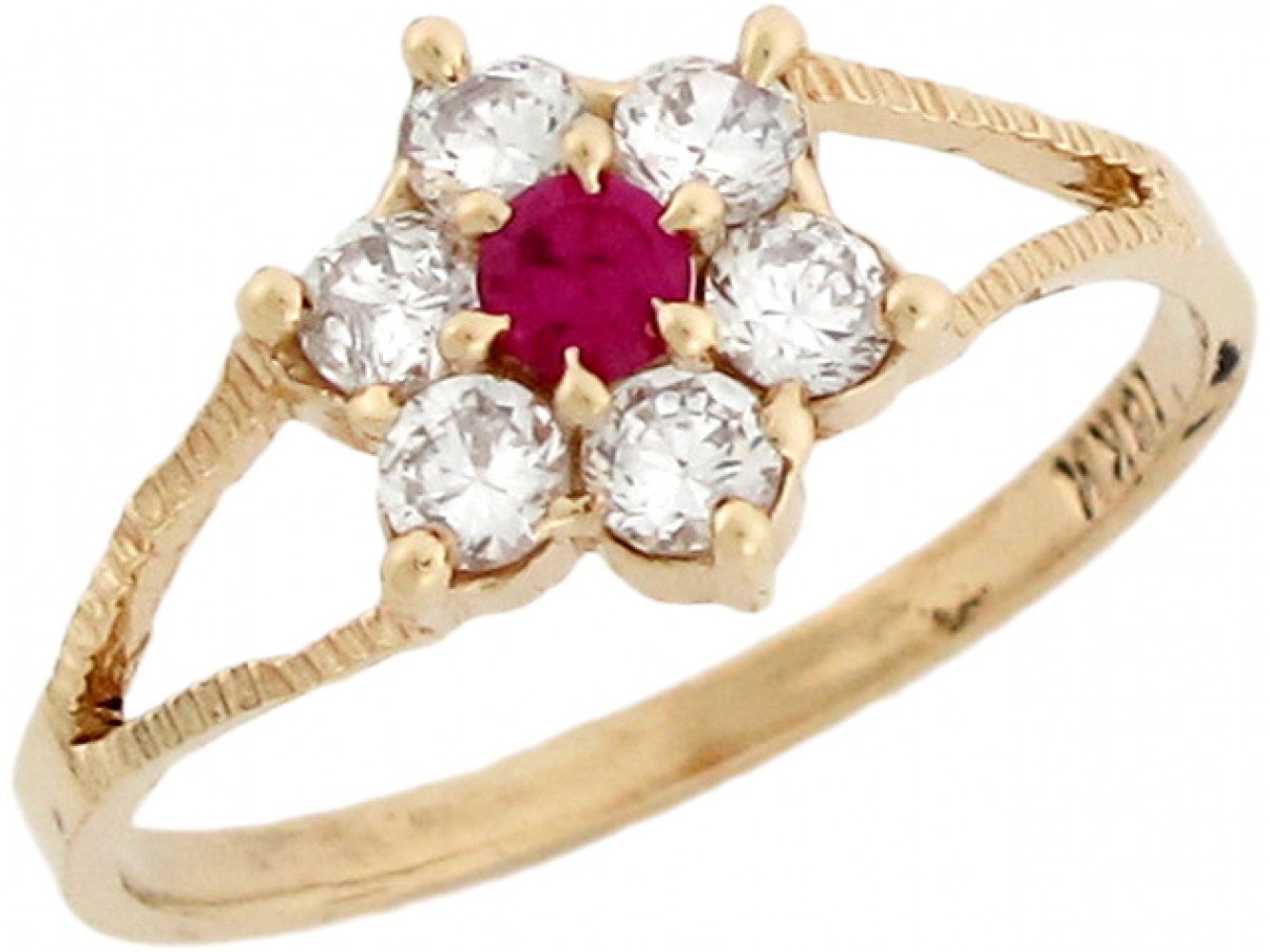 10k or 14k Yellow Real Gold White Red CZ Cute Flower Womens Ring