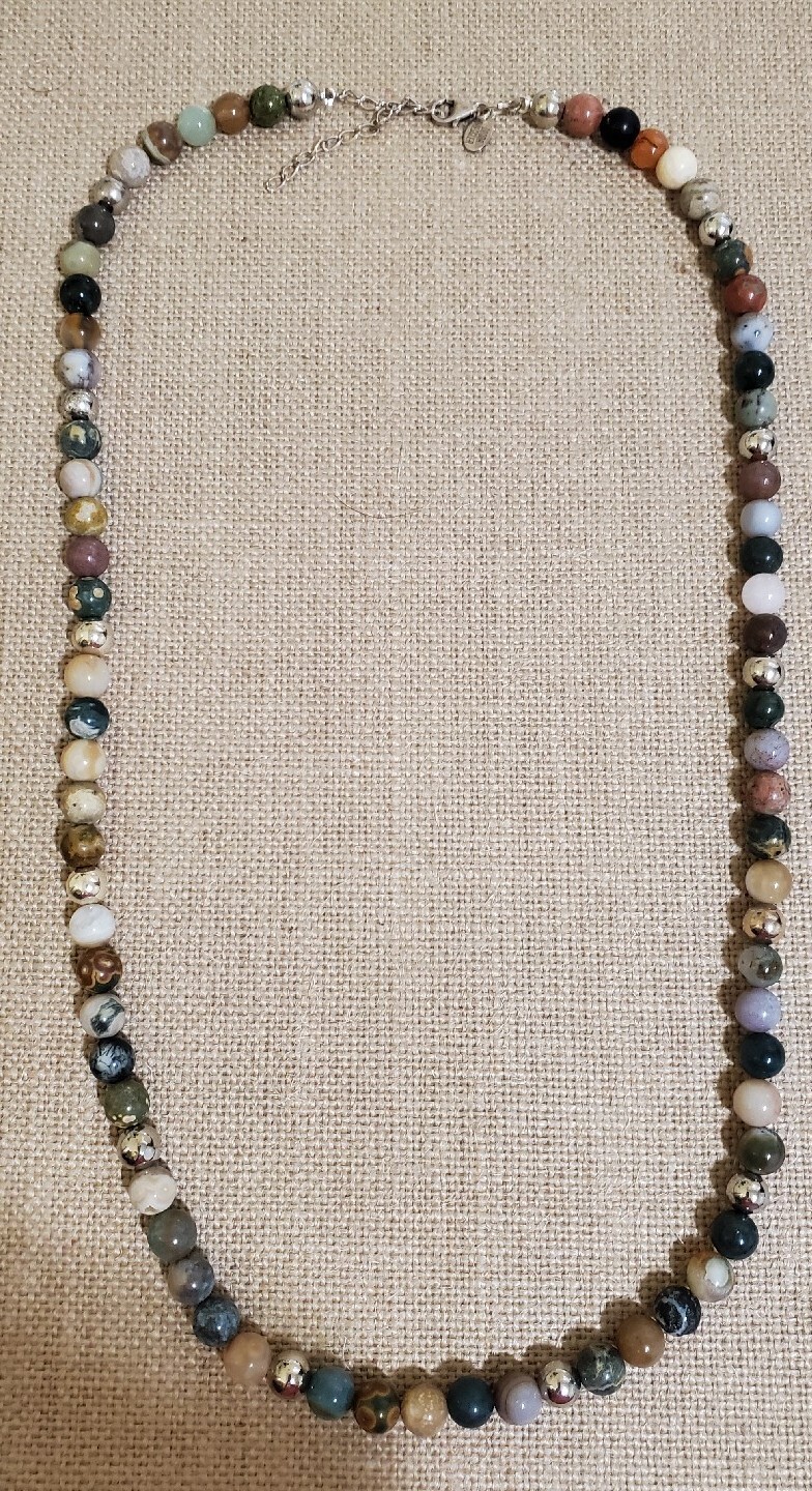 DONNA DRESSLER GENUINE STONE & 925 STERLING NECKLACE, 26″-28″ MULTICOLORED 8-9MM