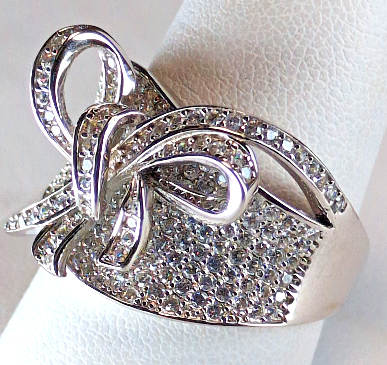 Victoria Wieck White Topaz Sterling Silver 925 Bow Ribbon Statement Wide Ring