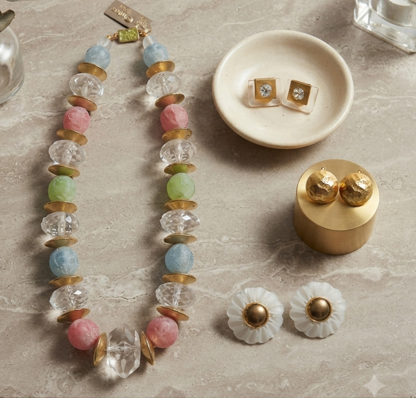 Vintage Style Jewelry Set: 3 Pairs of Earrings & 1 Necklace – New
