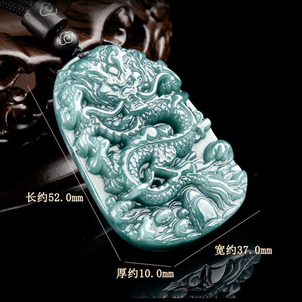Certified Natural Ice Green Burma A Jade jadeite Dragon Lucky Pendant Necklace