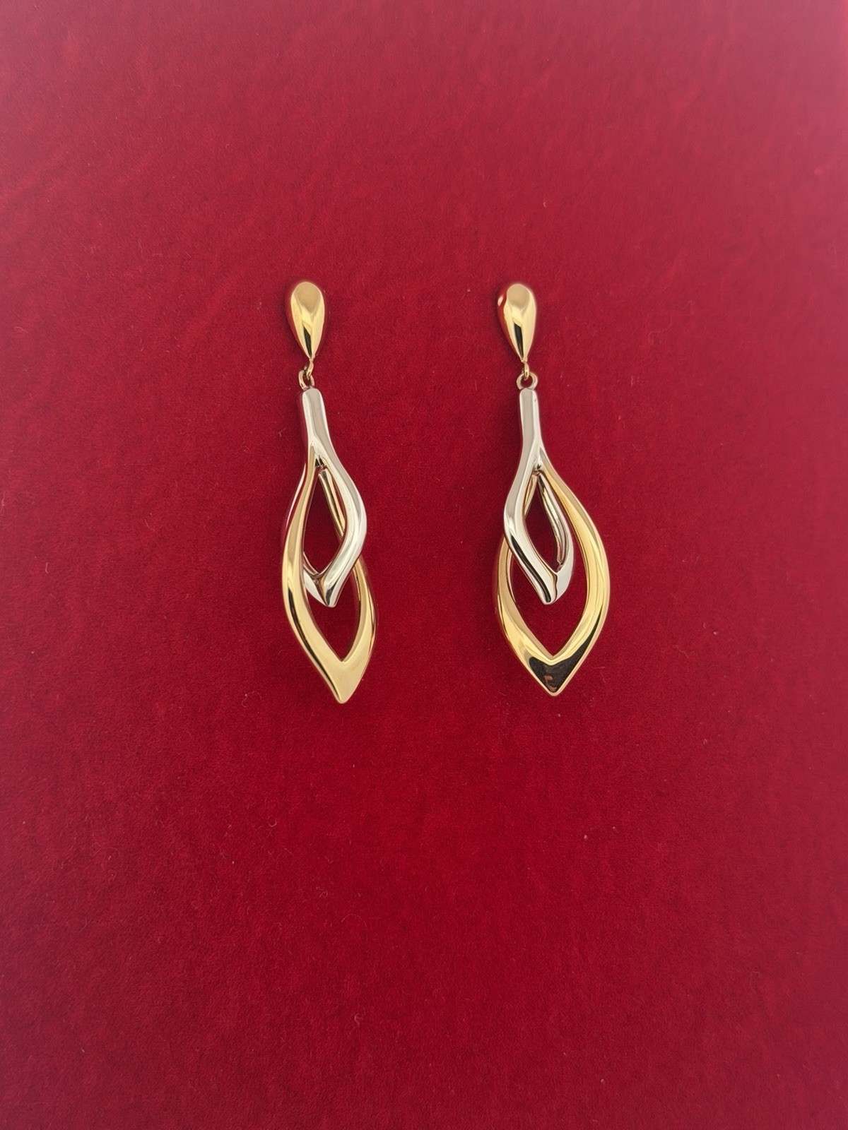 14k Yellow White 2 Tone Gold Fine Dangle Drop TearDrop Earrings