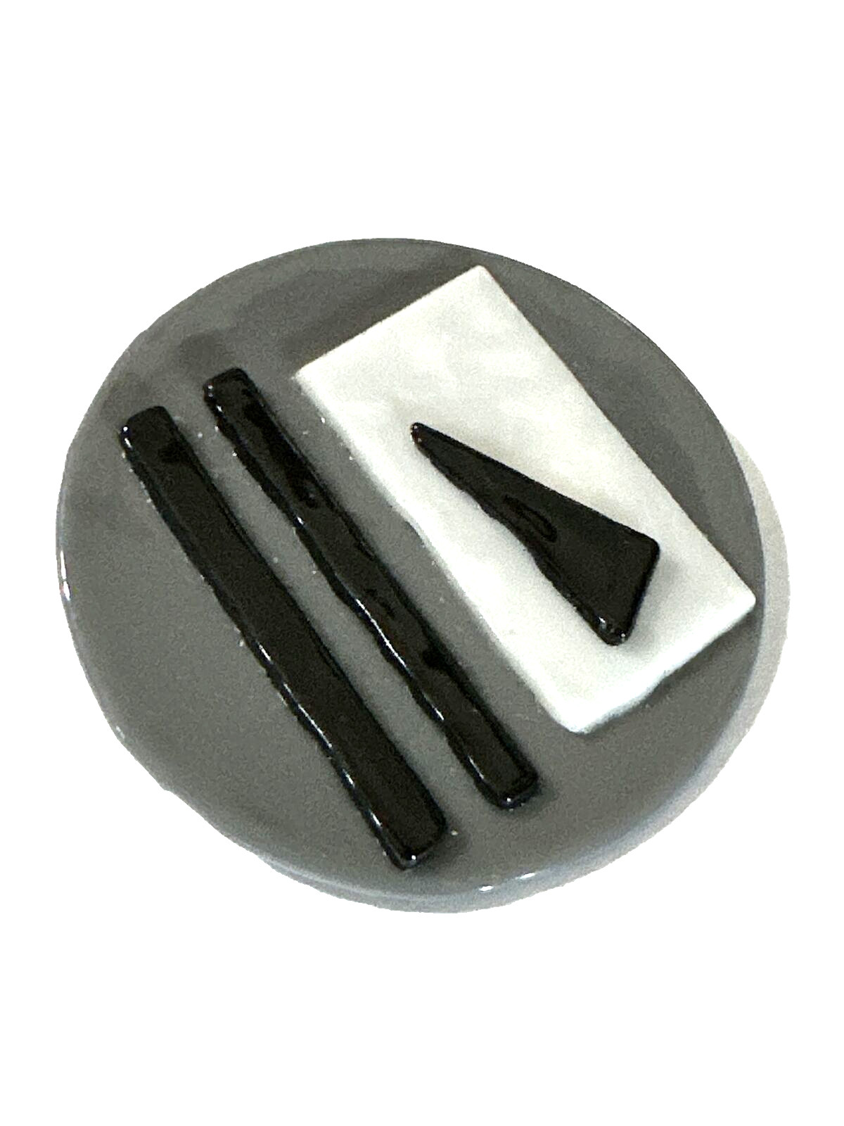 Vintage MCM Modernist Brooch Artisan Abstract Glass Pin Gray White Black 1.75″