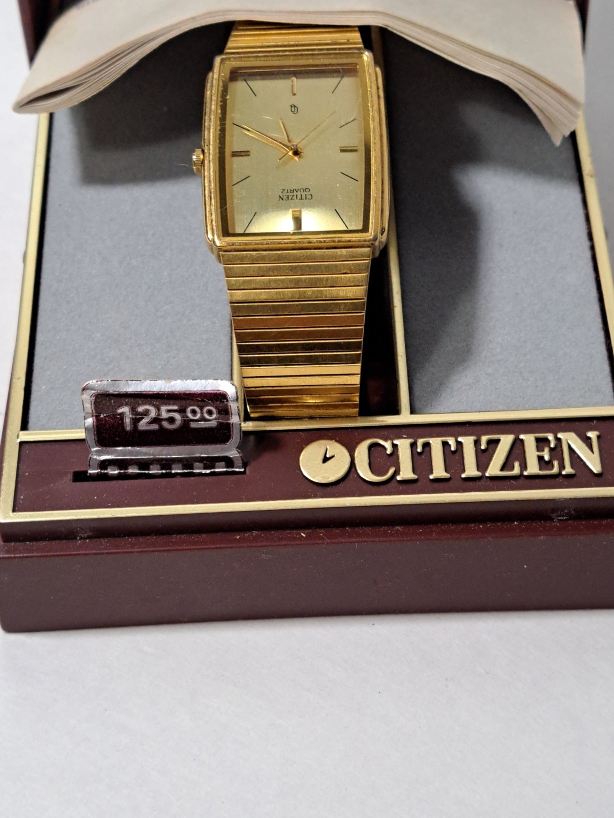 Vintage Citizen CQ Quartz Gold Tone Mens Tank Watch 3630-894600