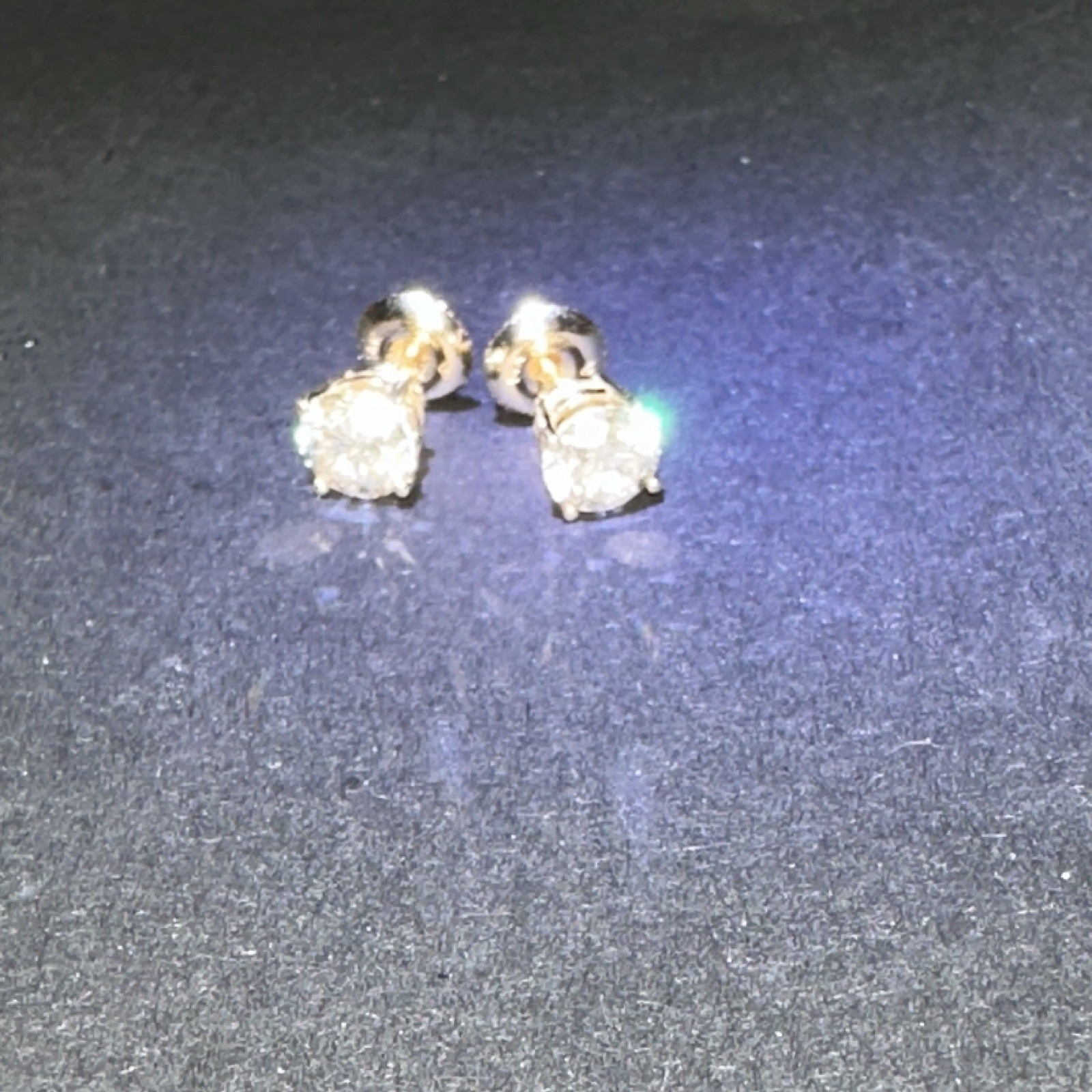 Gold Tone Prong Set Clear Round Stone Stud Earrings Butterfly Back Pair