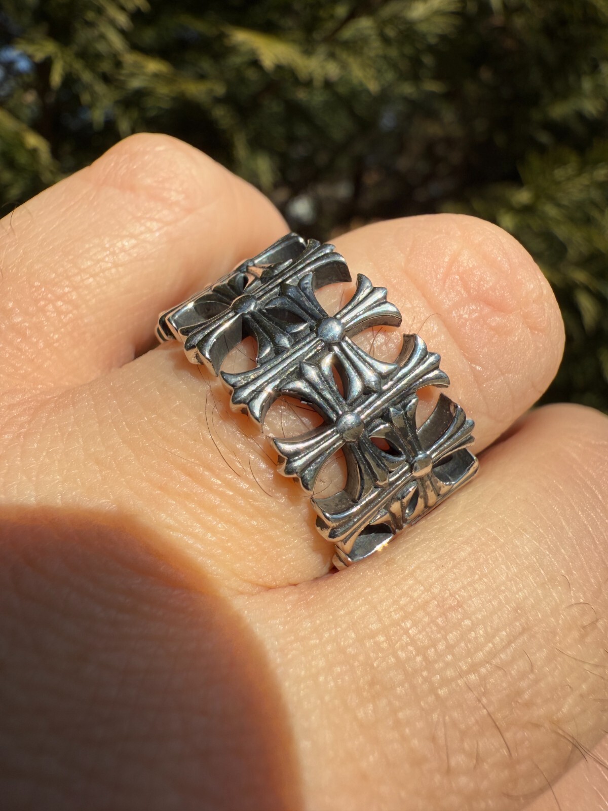 Cross Ring Solid 925 Sterling Silver 13.5mm Wedding Band Hearts Of Chrome