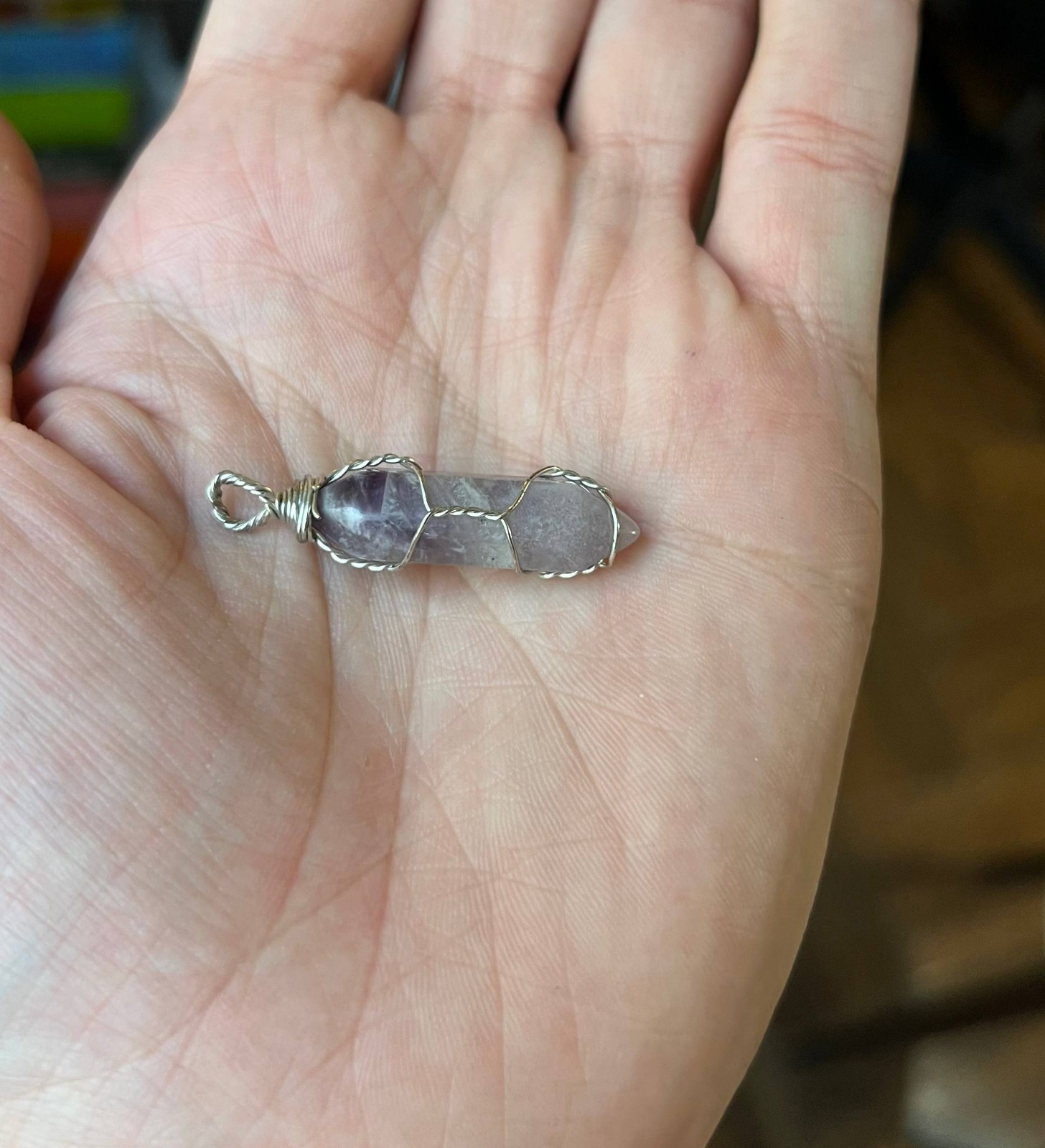 Amethyst Crystal Point Pendant Wire Wrapped Healing Quartz Reiki Necklace