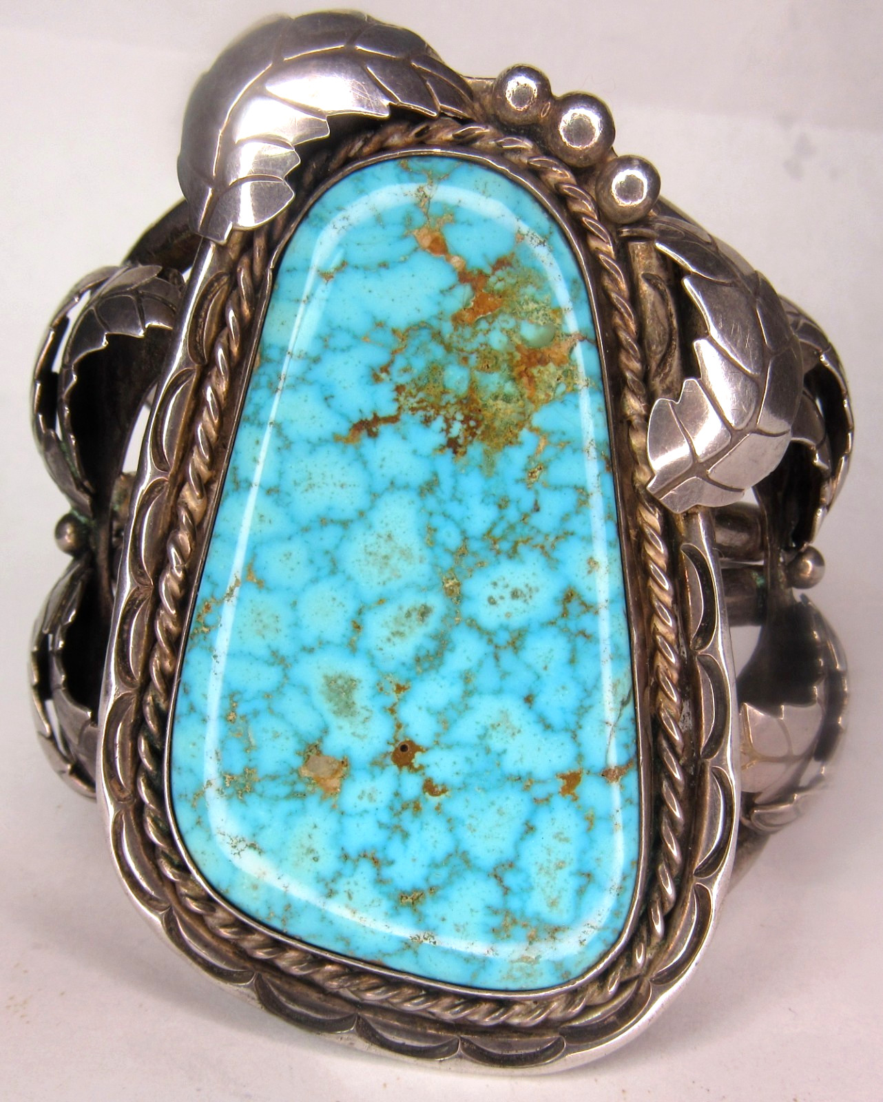 HUGE Navajo 133 GRAM B Shash NUMBER 8 Turquoise Sterling Bracelet CUFF Nat. AMER