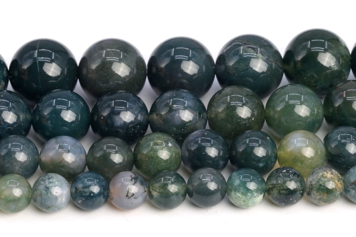 Natural Green Moss Agate Beads Grade AAA Round Loose Beads 3/4/6/8/10/12/15-16MM