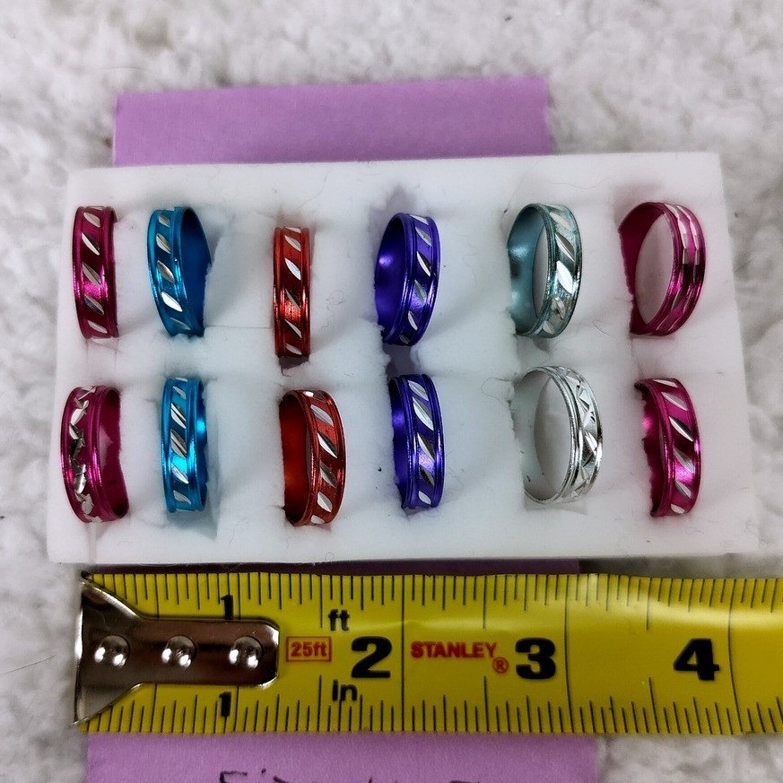 Etched Aluminum Band Ring Set Multicolor Lightweight Accent 5pc