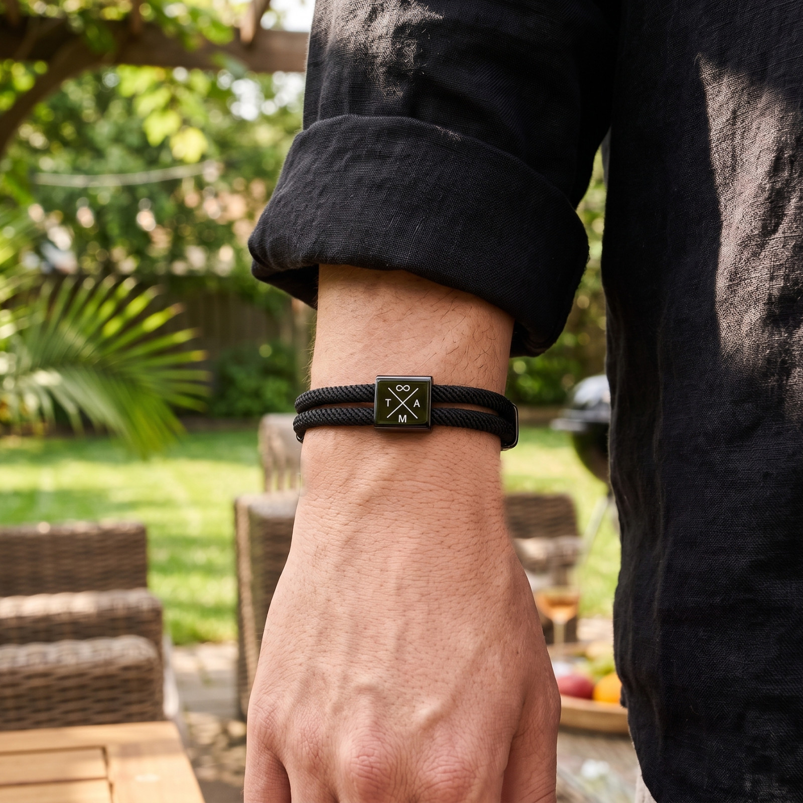 Custom Engraved Black Stainless Steel Adjustable Bracelet Personalized Monogram