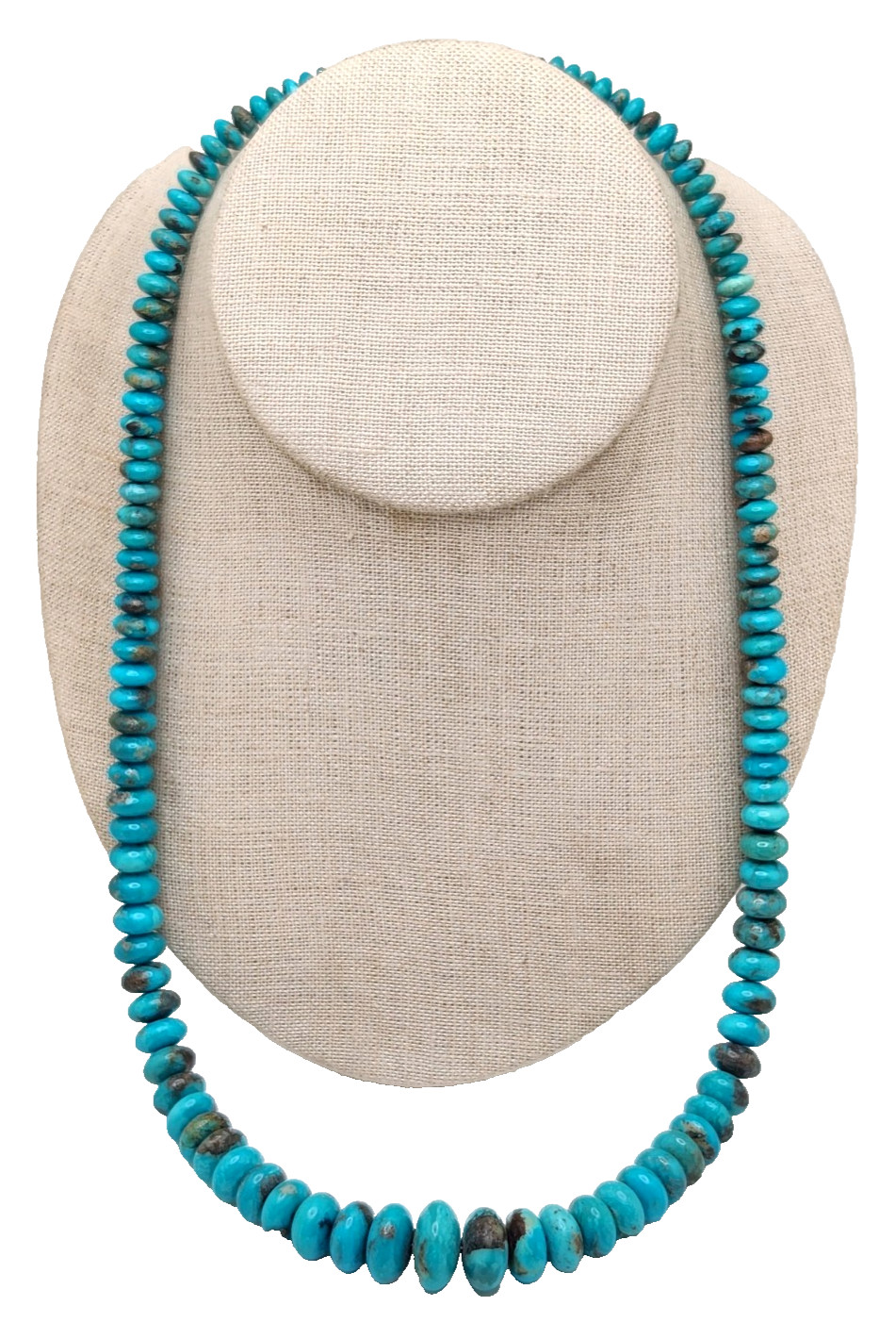 Southwestern Graduated Turquoise Rondelle Beaded Necklace & Sterling Clasp 23.5″