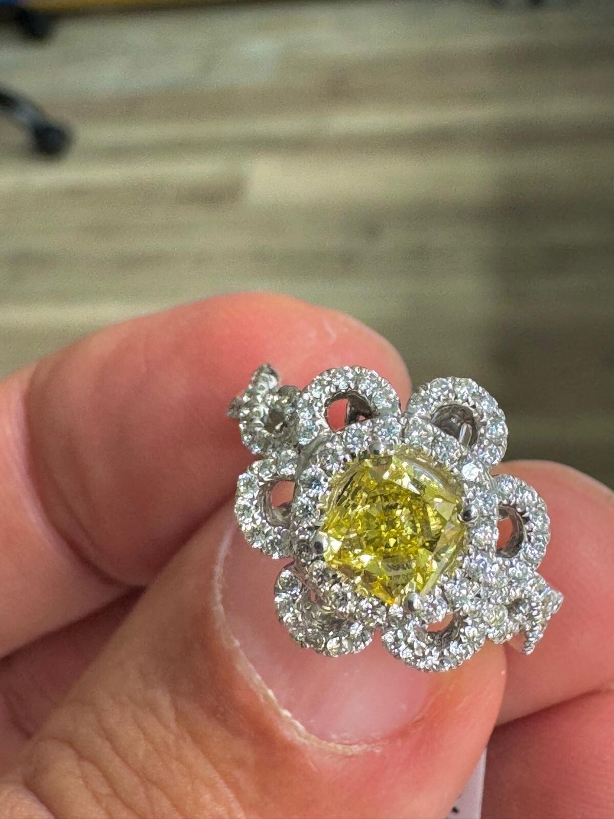 Natural 1.95Ct Vivid Yellow & White Diamond Ring 18K White Gold VS1