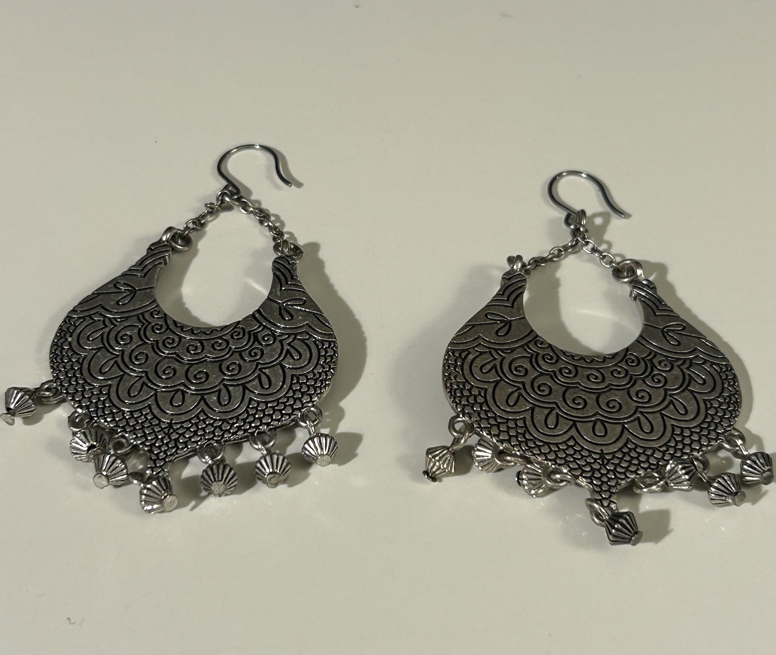 Silver Toned Boho Style Silver Toned Pierced Earrings Double Sided
