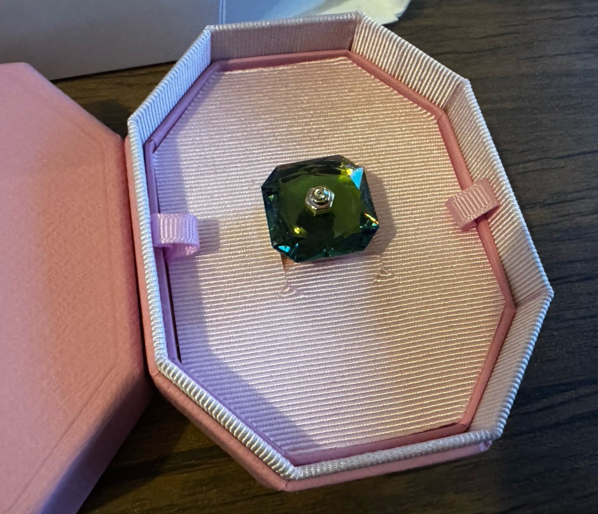 SWAROVSKI Numina Ring Square cut Green Gold Tone Plated size 50 UK