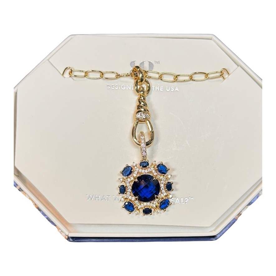 Bomb Party “Lit From Within” September Necklace Lab Created Sapphire on Gold