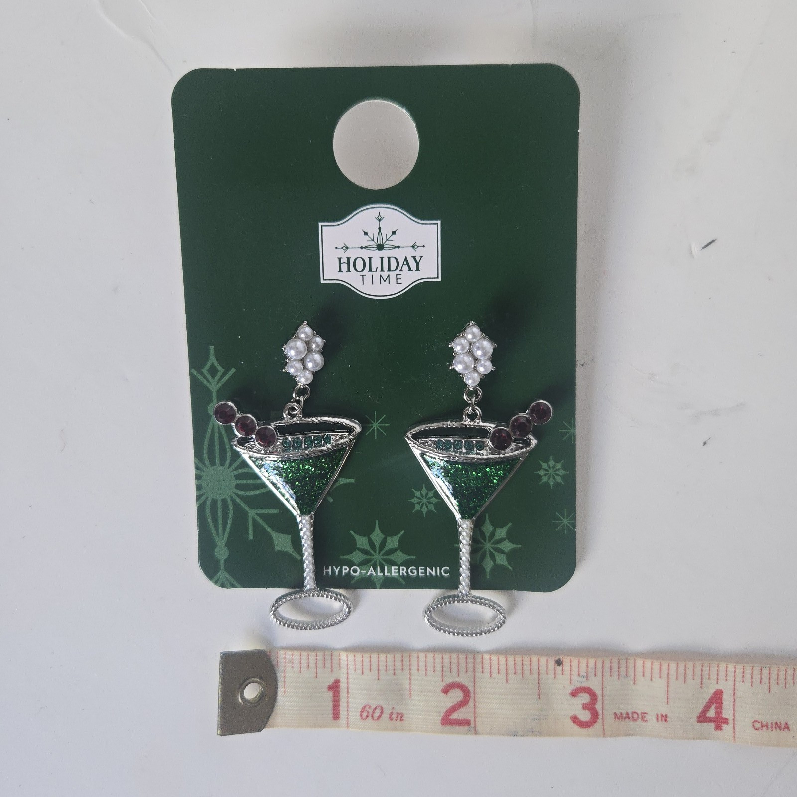 Holiday Time Christmas Martini Glass Dangle Earrings Glitter Cocktail Bar