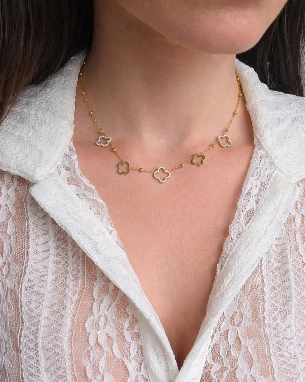 18K Gold Plated Lucky Choker Necklace Dainty Minimal Gift for Women Floral