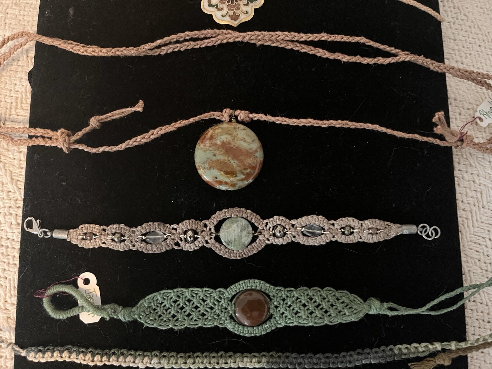 Hemp Jewelry Lot Of 18 Pieces W/semi-precious Stones All New