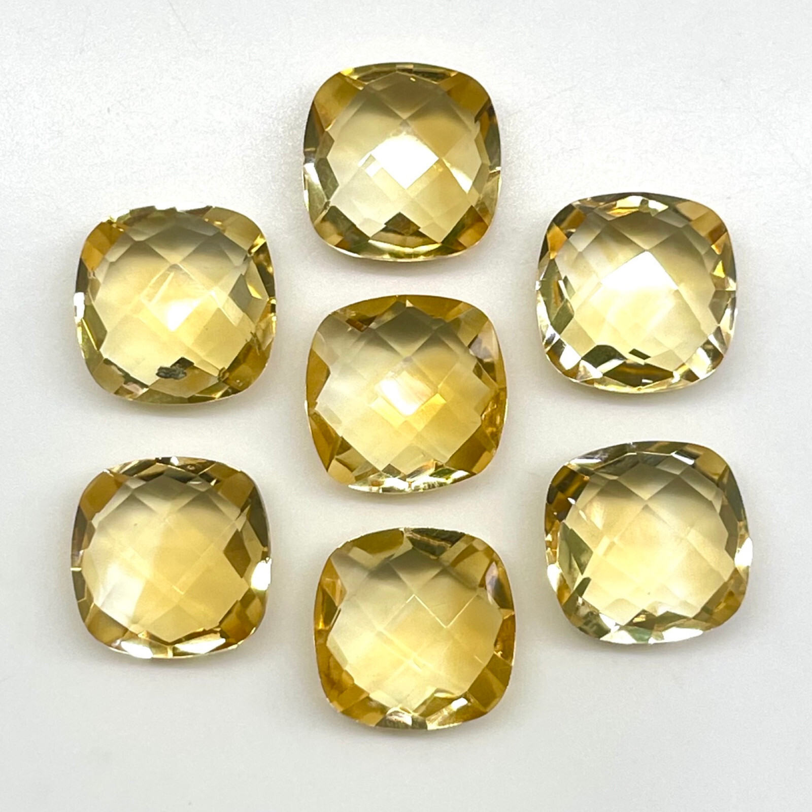 VVS 7 Pcs Natural Citrine 10mm Cushion Checker Cut Loose Gemstones Lot