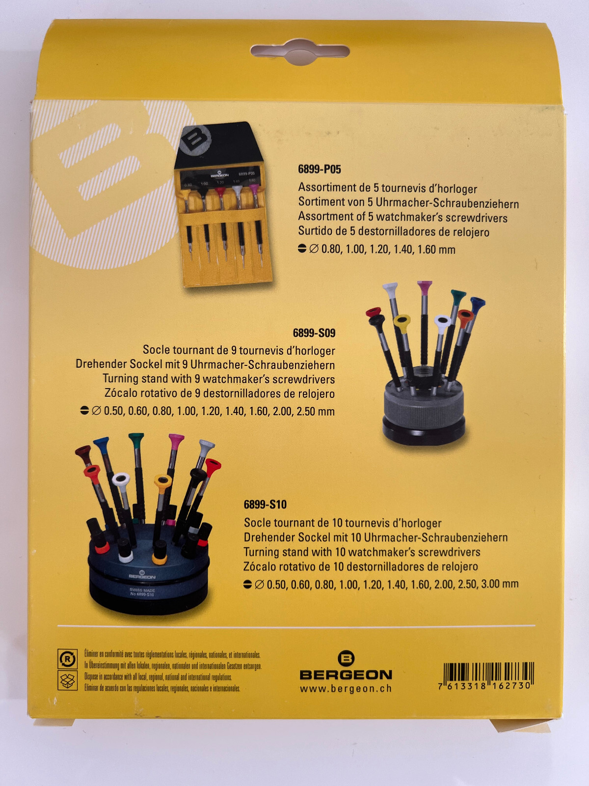 Bergeon 6899-AC10, 10-Piece Ergonomic Stainless Steel Watchmakers Screwdrivers